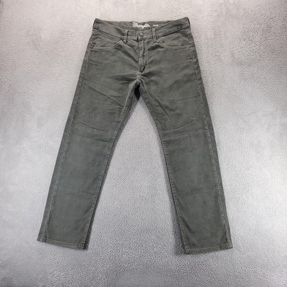 Wrangler Pants Mens 34x30 Green Corduroy Slim Straight Stretch 87MWMTE